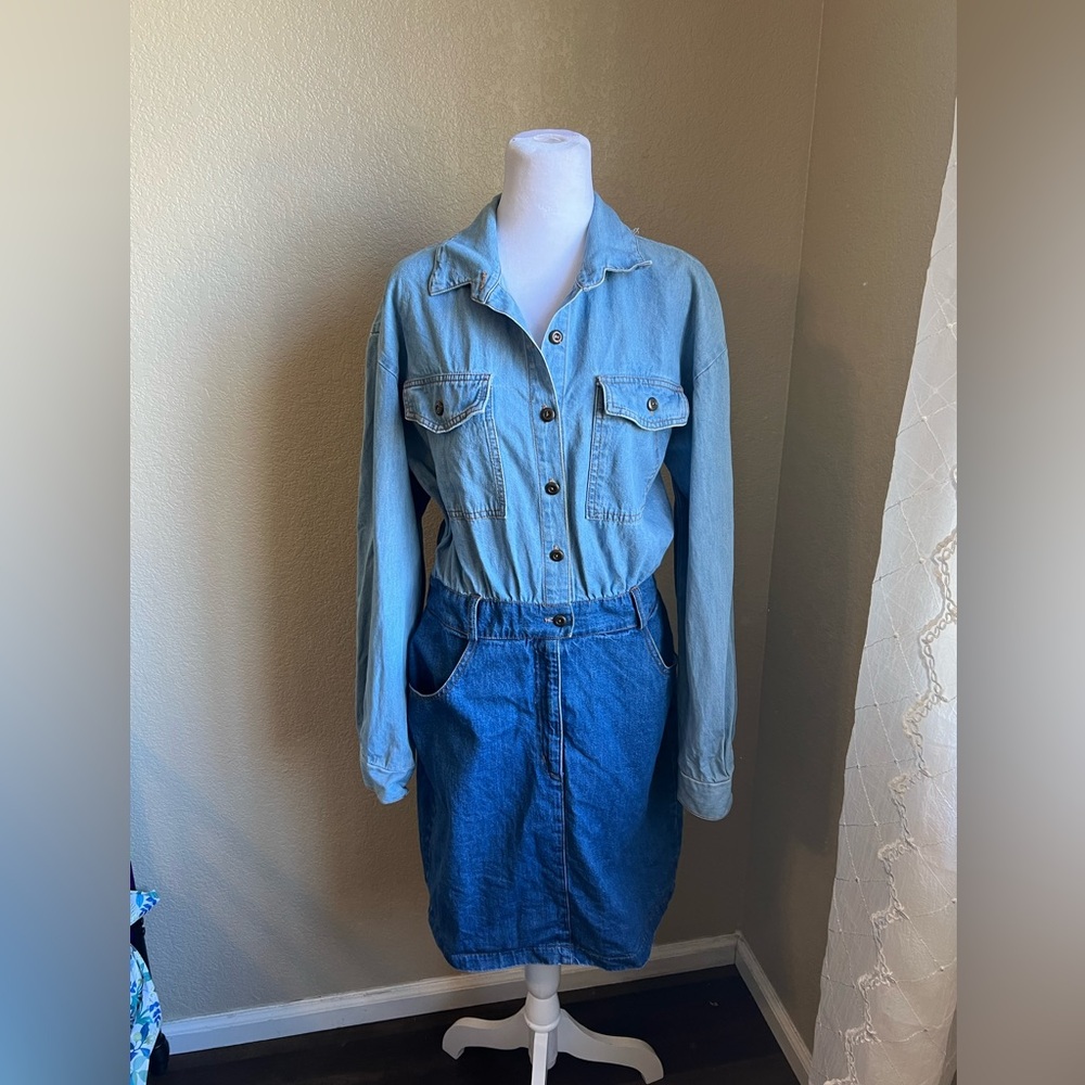 VINTAGE TICKETS denim button down short and denim skirt | 8